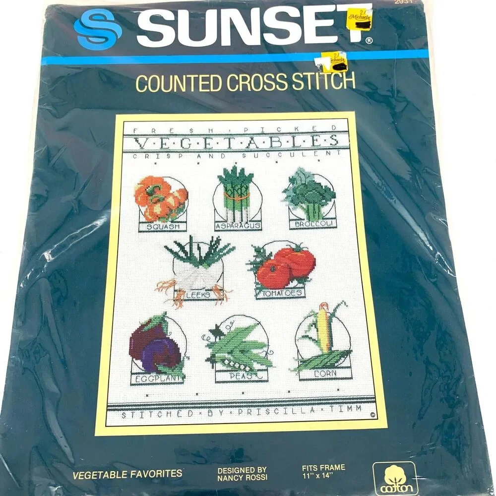 Sunset Counted Cross Stitch Craft Kit Vegetables Favorites Corn Peas # 2931